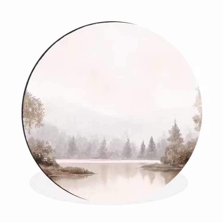 Wandcirkel - Aluminium - Rivierlandschap - Minimalistisch - Aardetinten — 1
