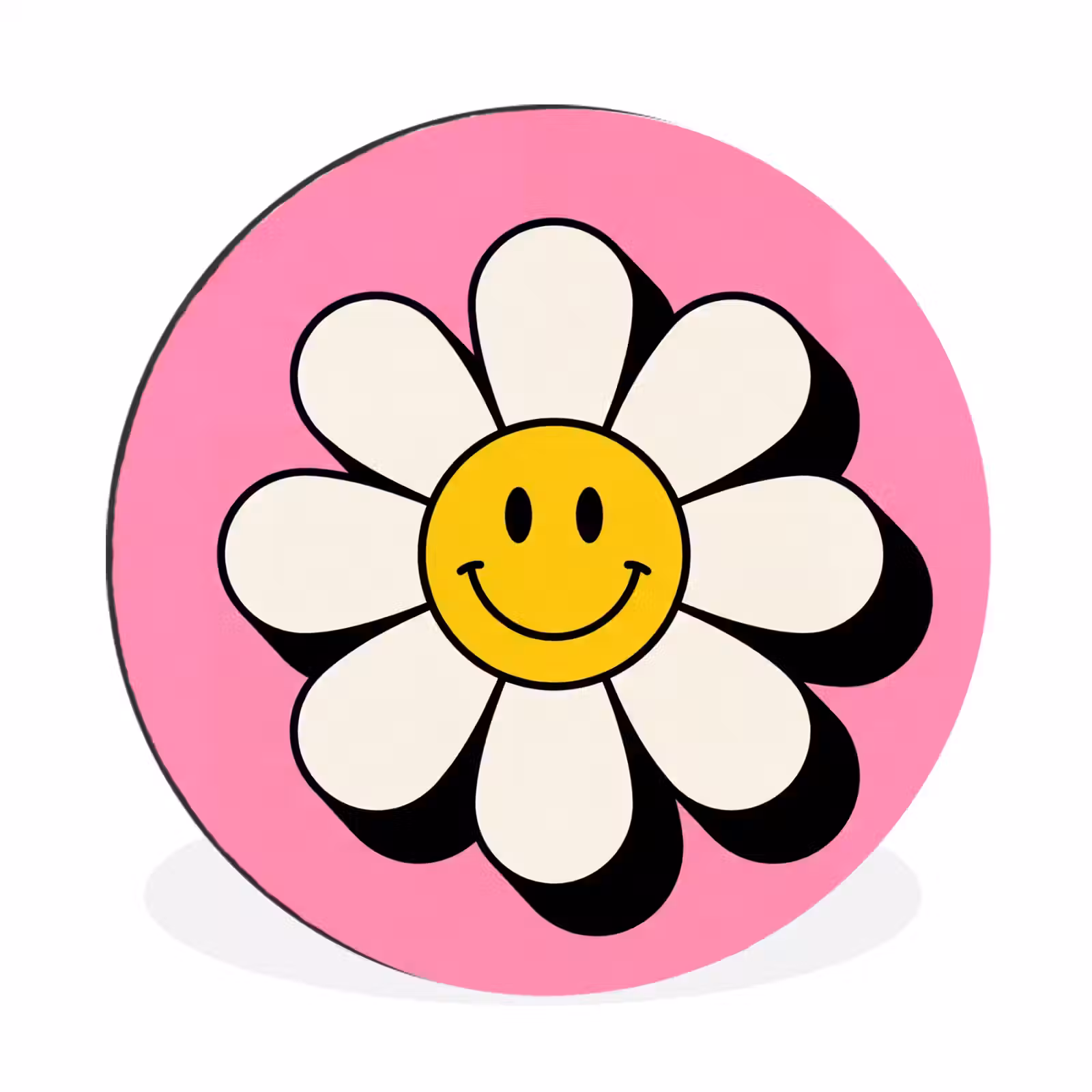 Wandcirkel - Aluminium - Smiley - Bloem - Roze — 1