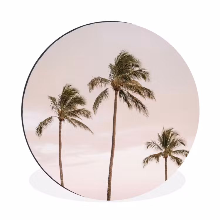 Wandcirkel - Aluminium - Palmbomen - Zonsondergang - Roze — 1