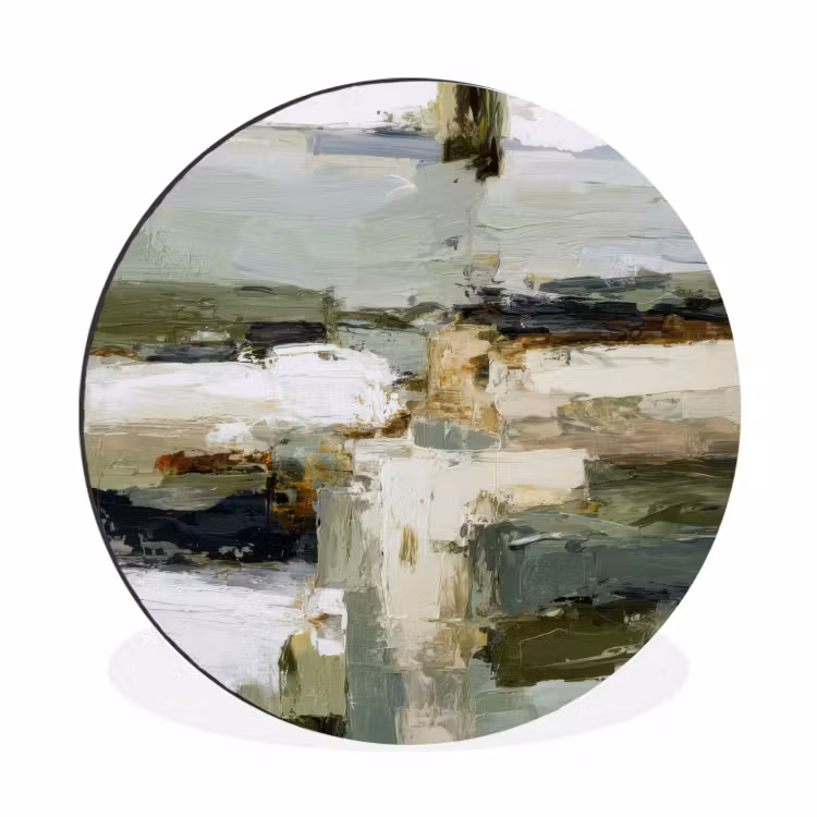 Wandcirkel - Aluminium - Penseelstreken - Groen - Abstract - Japandi — 1