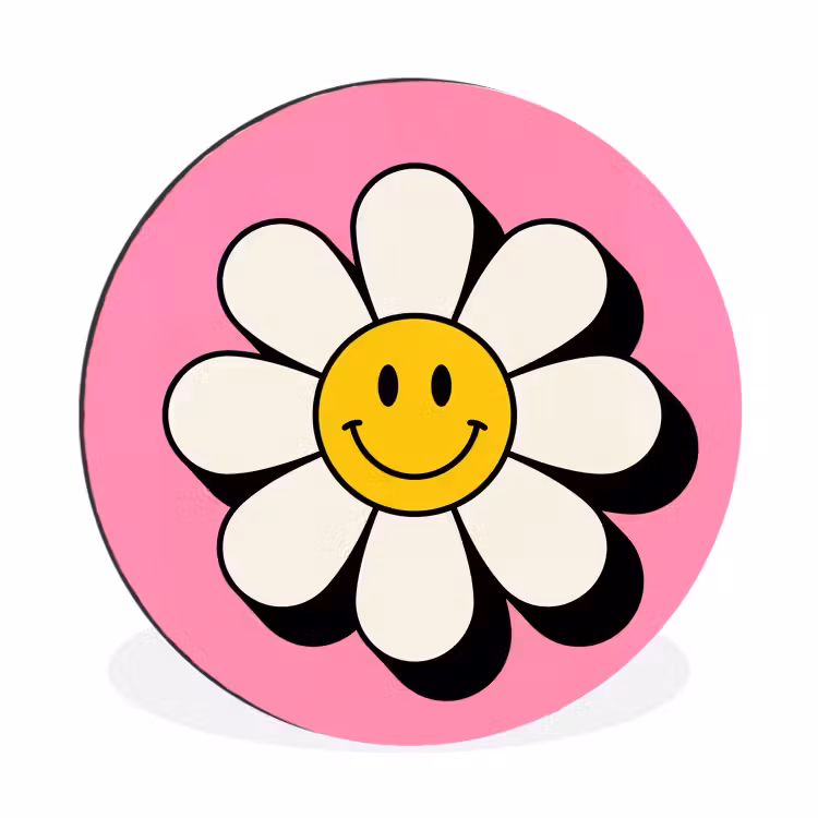 Wandcirkel - Aluminium - Smiley - Bloem - Roze — 1