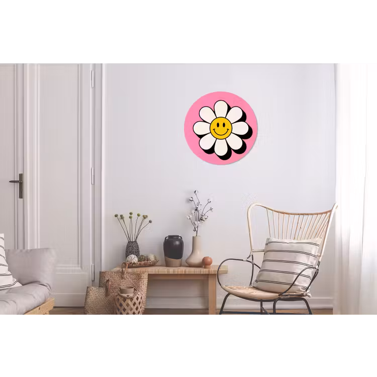 Wandcirkel - Aluminium - Smiley - Bloem - Roze — 2