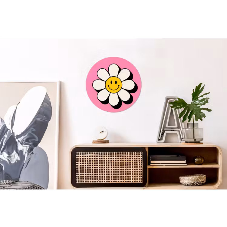 Wandcirkel - Aluminium - Smiley - Bloem - Roze — 3