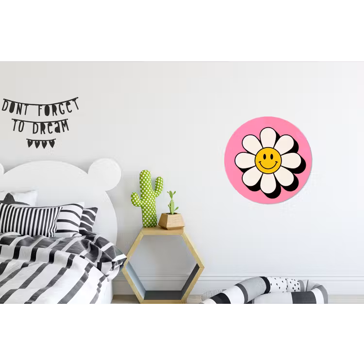 Wandcirkel - Aluminium - Smiley - Bloem - Roze — 5