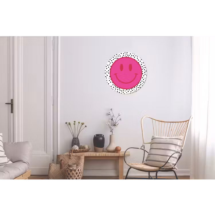 Wandcirkel - Aluminium - Smiley - Roze - Stippen — 2