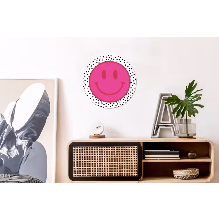 Wandcirkel - Aluminium - Smiley - Roze - Stippen — 3