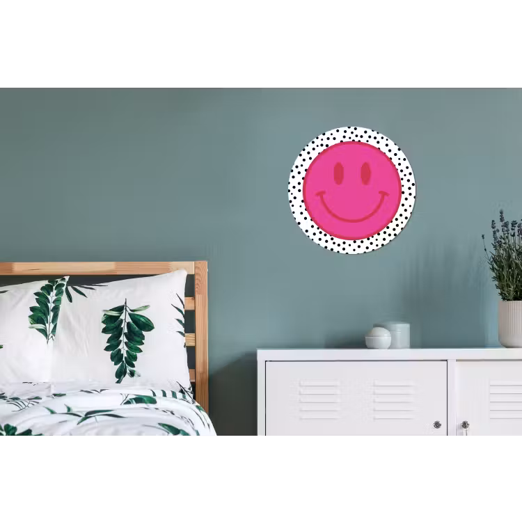 Wandcirkel - Aluminium - Smiley - Roze - Stippen — 4