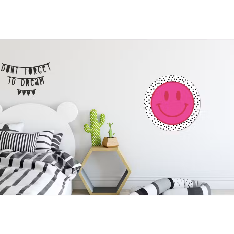 Wandcirkel - Aluminium - Smiley - Roze - Stippen — 5