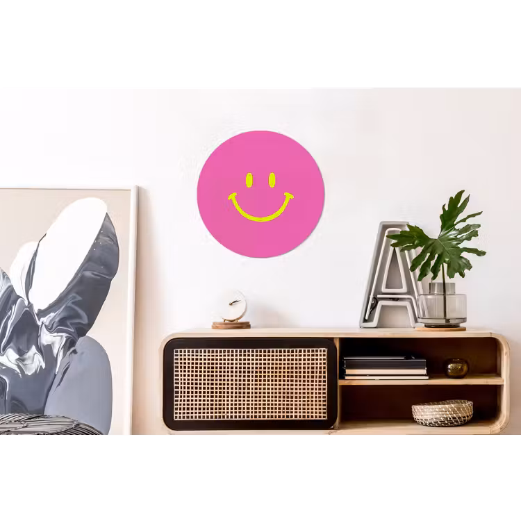 Wandcirkel - Aluminium - Smiley - Vrolijk - Roze — 3