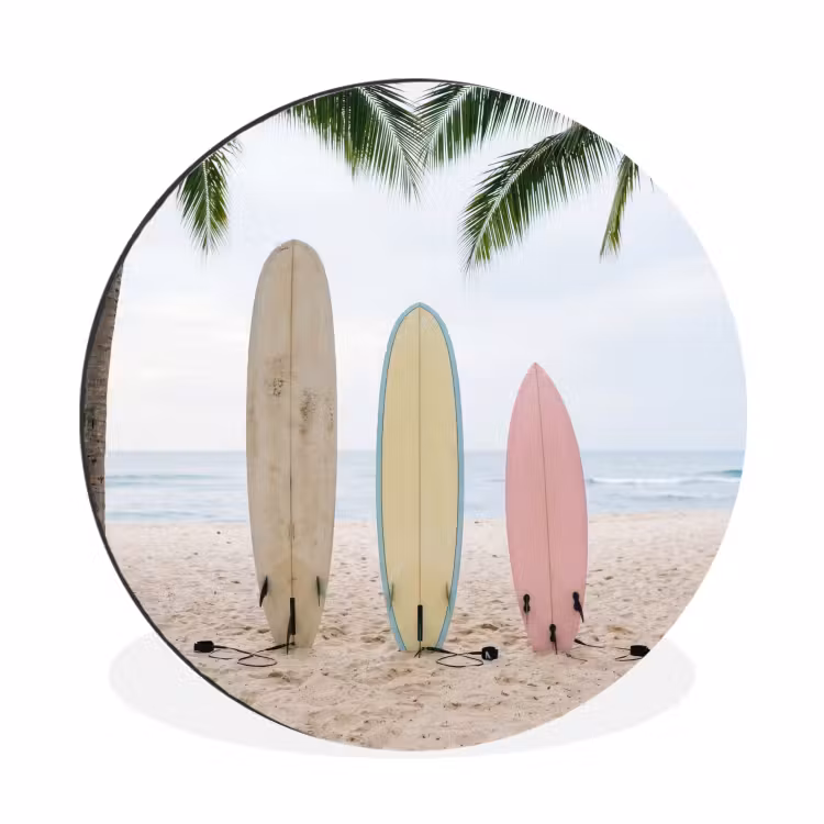 Wandcirkel - Aluminium - Surfboard - Palmbomen - Kleurrijk — 1