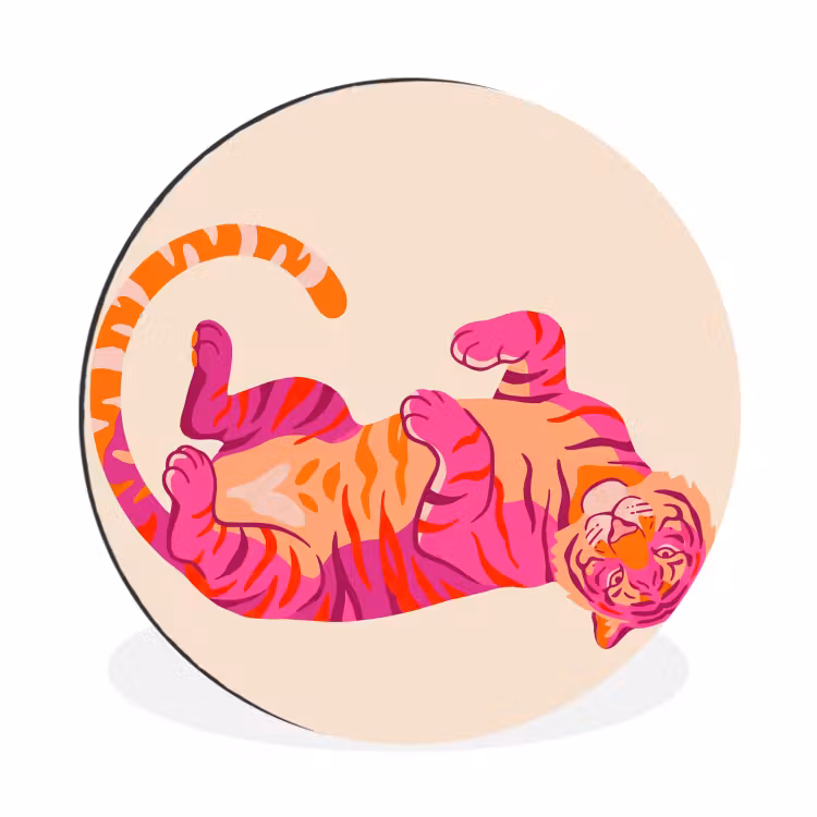 Wandcirkel - Aluminium - Tijger - Roze - Oranje — 1