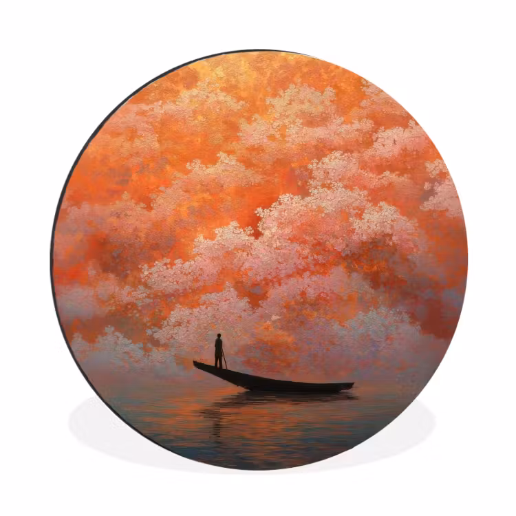 Wandcirkel - Aluminium - Zee - Boot - Wolken - Oranje — 1