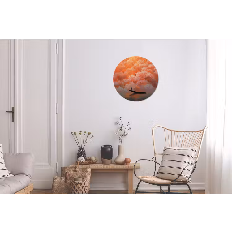Wandcirkel - Aluminium - Zee - Boot - Wolken - Oranje — 2