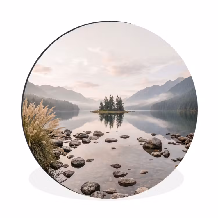Wandcirkel - Aluminium - Meer - Bergen - Landschap - Groen — 1