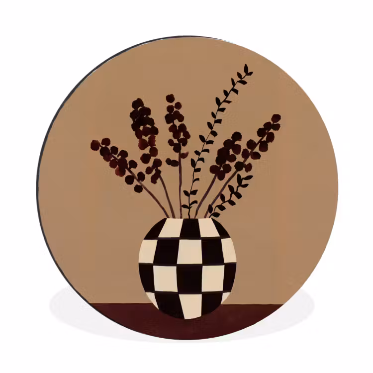 Wandcirkel - Aluminium - Minimalistisch - Vaas - Bloemen - Bruin — 1