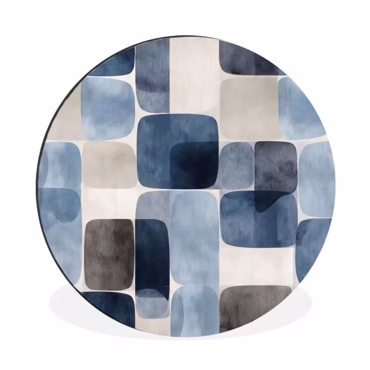 Wandcirkel - Aluminium - Patroon - Blauw - Vierkanten — 1