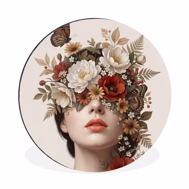 Wandcirkel - Aluminium - Portret - Bloemen - Cremé — 1