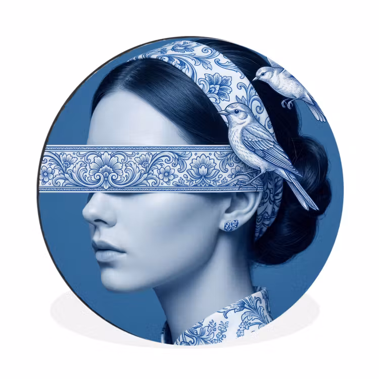 Wandcirkel - Aluminium - Portret - Klassiek - Wit - Blauw — 1