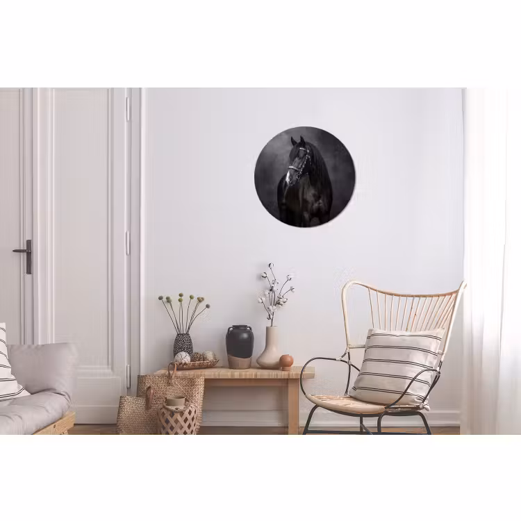 Wandcirkel - Aluminium - Portret - Paard - Zwart — 2