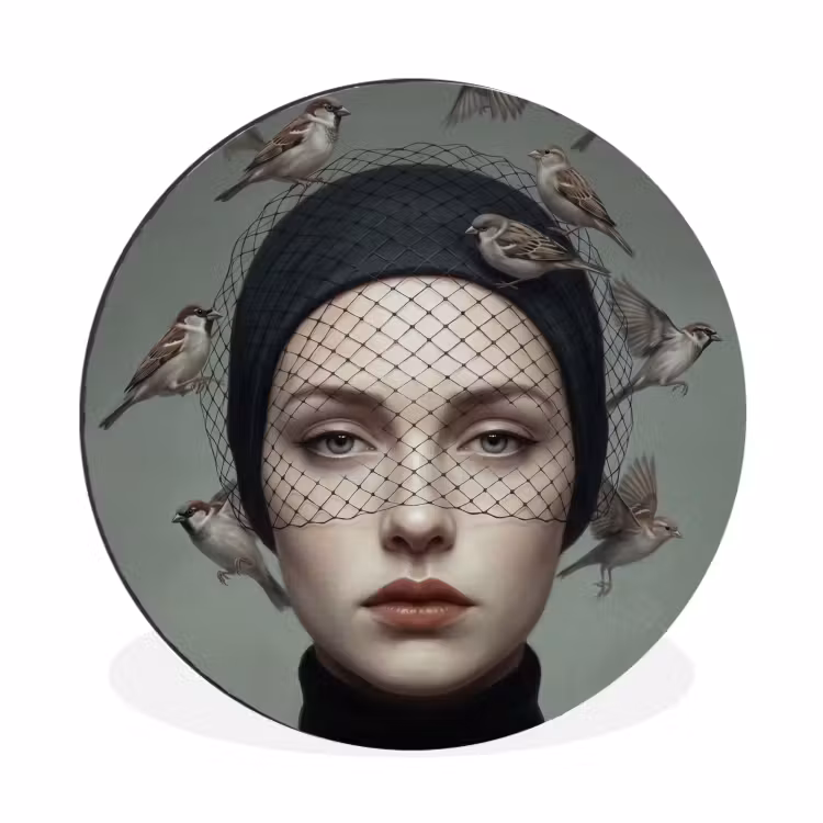 Wandcirkel - Aluminium - Portret - Vogels - Zwart — 1