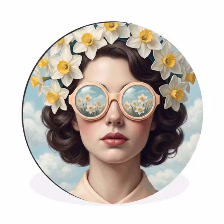 Wandcirkel - Aluminium - Vrouw - Narcissen - Geel — 1