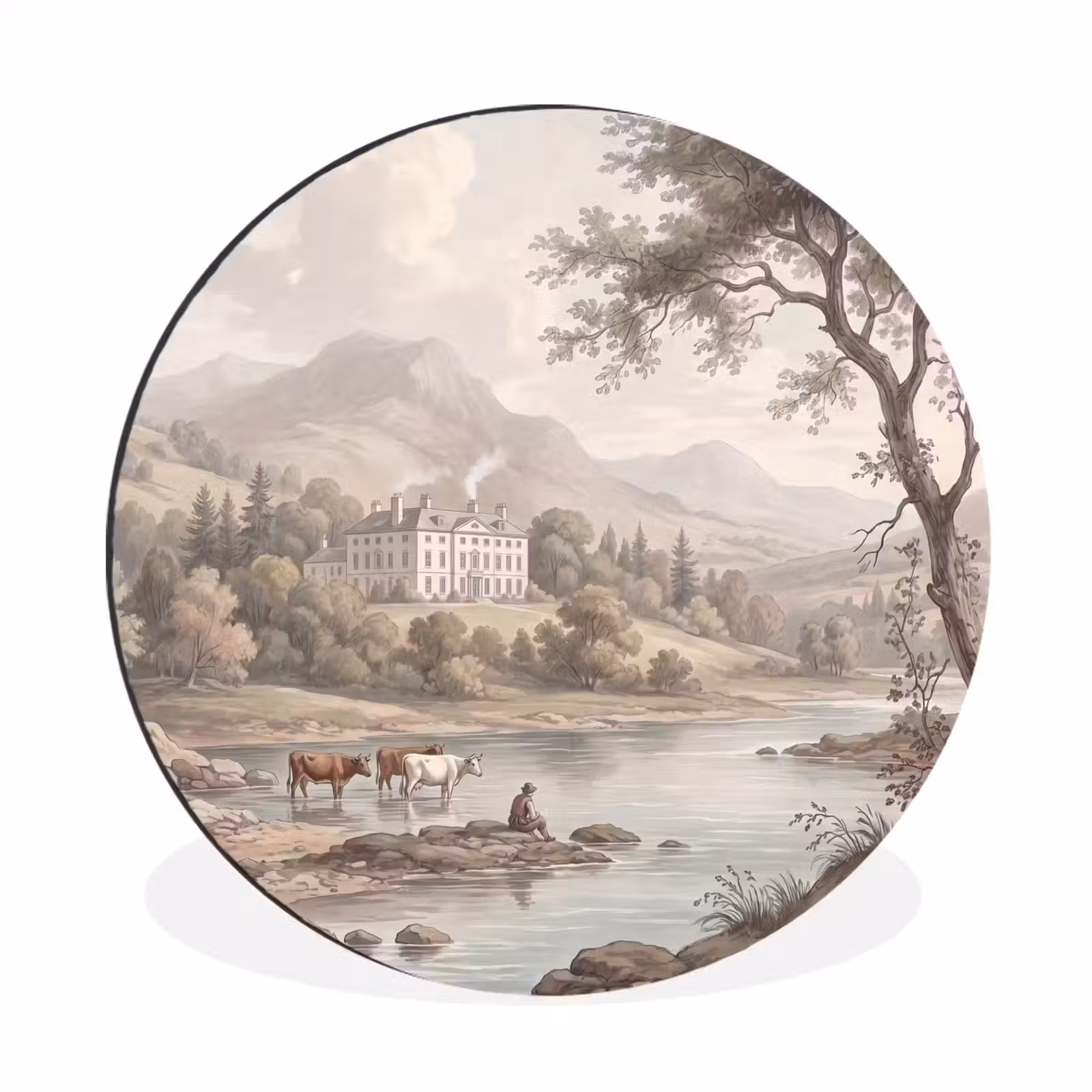 Wandcirkel - Aluminium - Landhuis - Rivier - Vee — 1