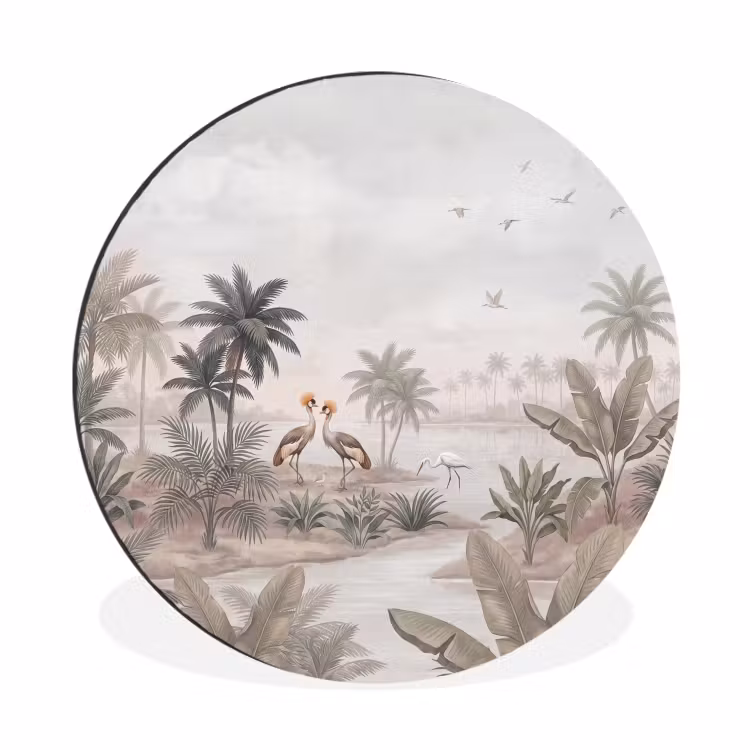 Wandcirkel - Aluminium - Kraanvogels - Palmbomen - Tropisch — 1