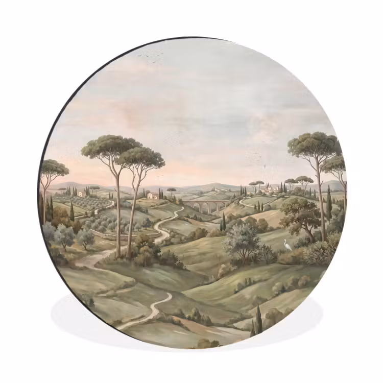Wandcirkel - Aluminium - Landschap - Heuvels - Zandpad - Groen — 1