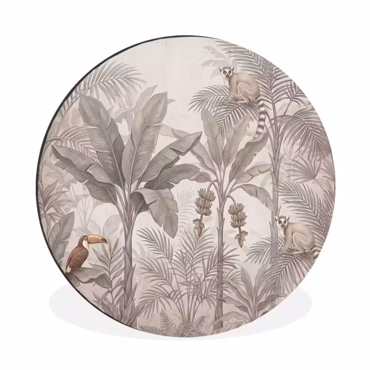 Wandcirkel - Aluminium - Natuur - Jungle - Ringstaartmaki - Bruin — 1