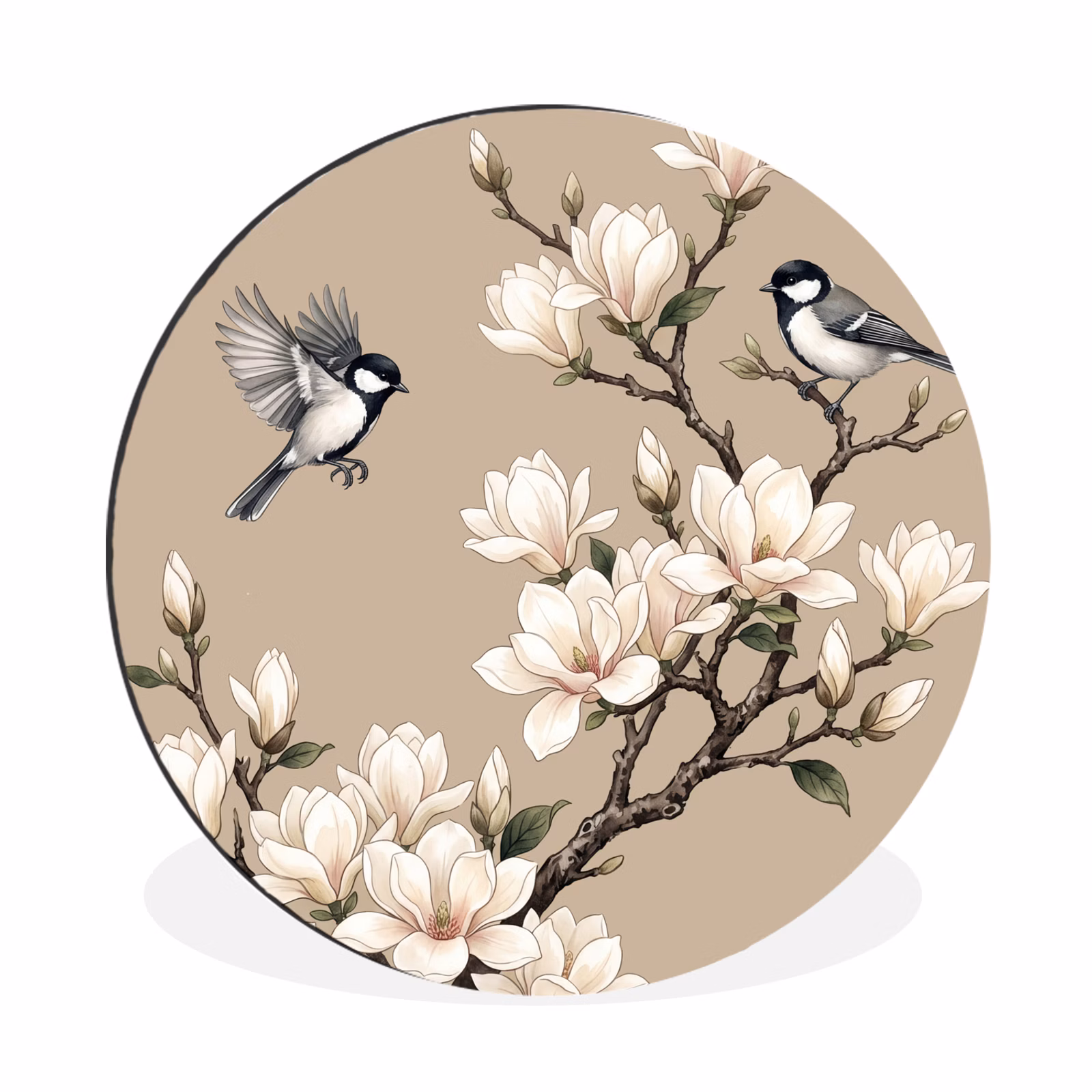 Wandcirkel - Aluminium - Oosters - Vogels - Beige — 1
