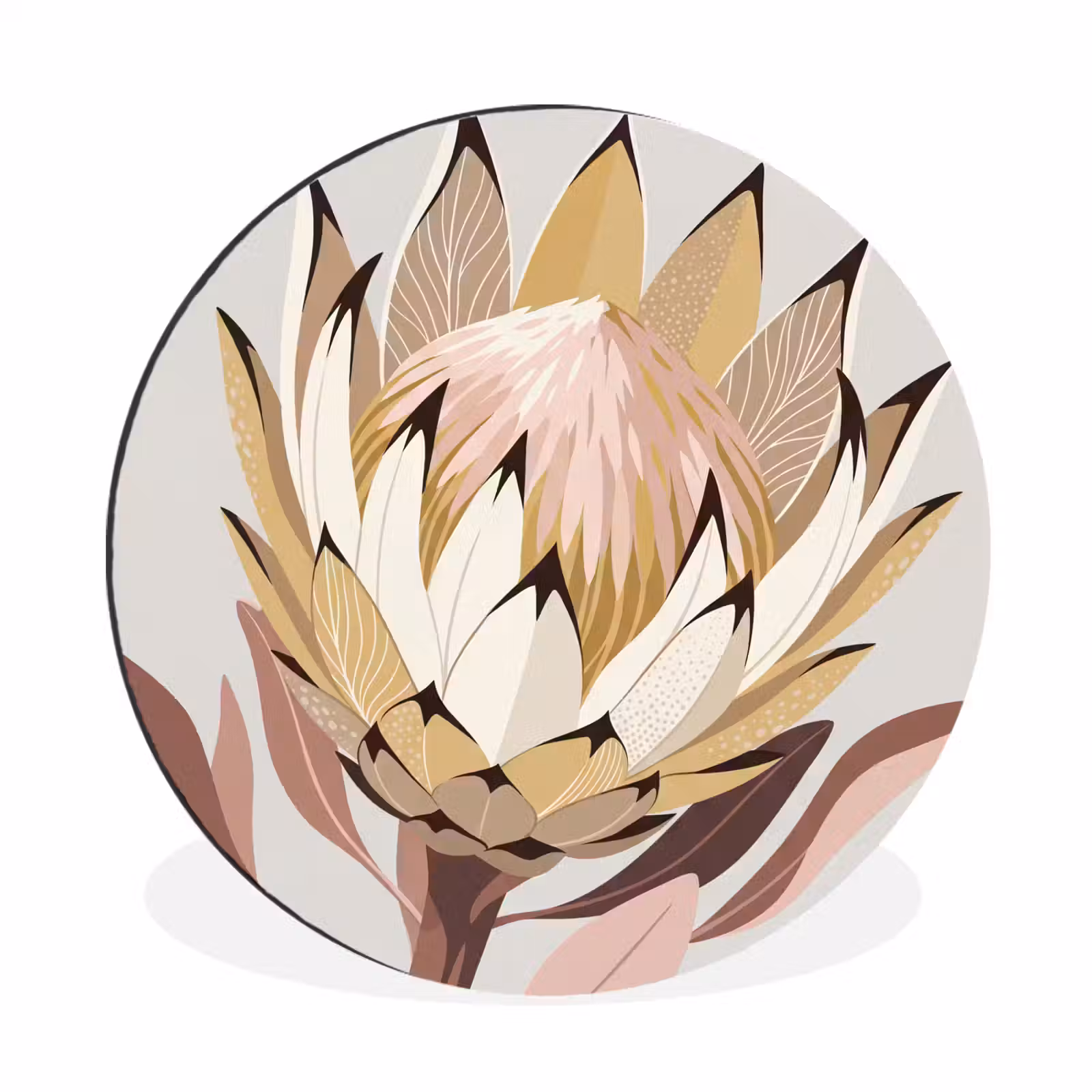 Wandcirkel - Aluminium - Protea - Bloem - Botanisch - Beige — 1