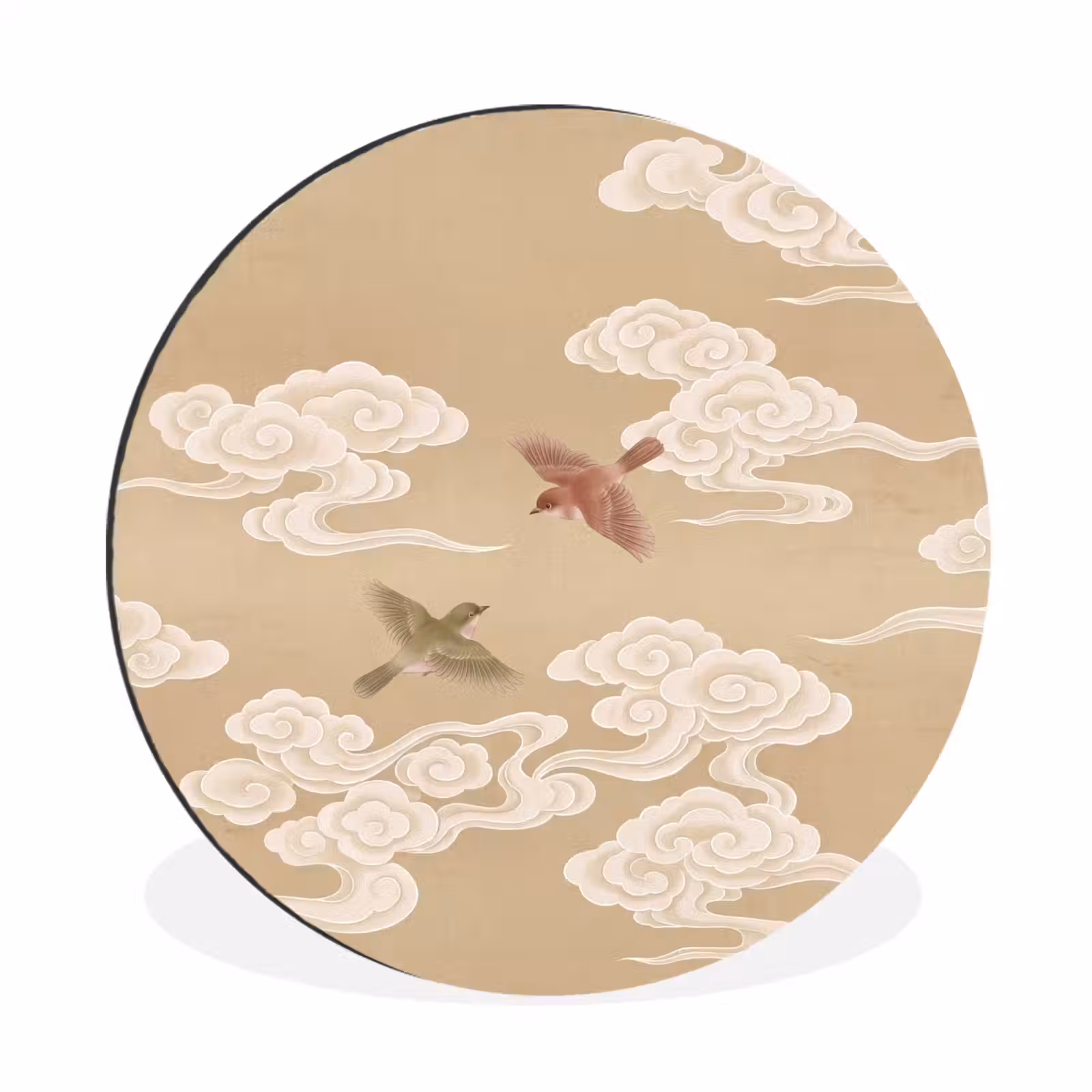 Wandcirkel - Aluminium - Vogels - Vliegen - Beige — 1