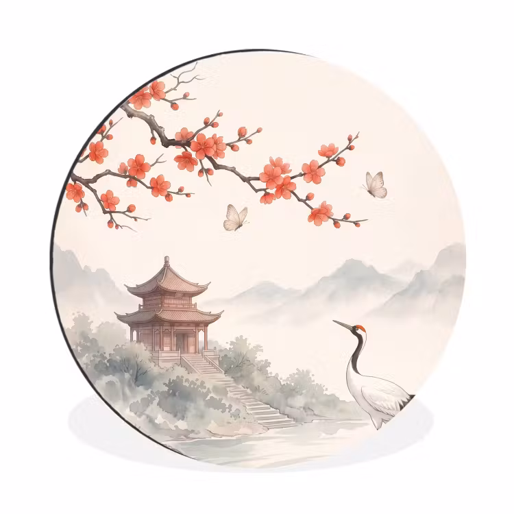 Wandcirkel - Aluminium - Kraanvogel - Azië - Klassiek — 1
