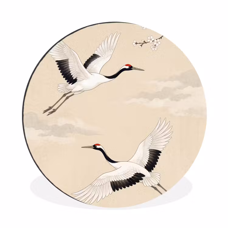 Wandcirkel - Aluminium - Kraanvogels - Bloesem - Beige — 1
