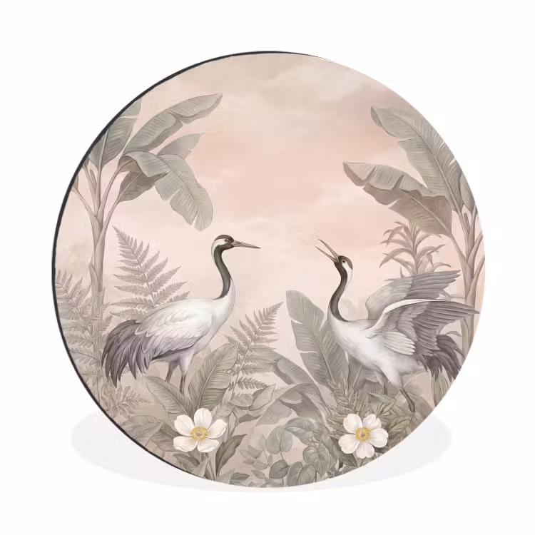 Wandcirkel - Aluminium - Kraanvogels - Natuur - Roze — 1