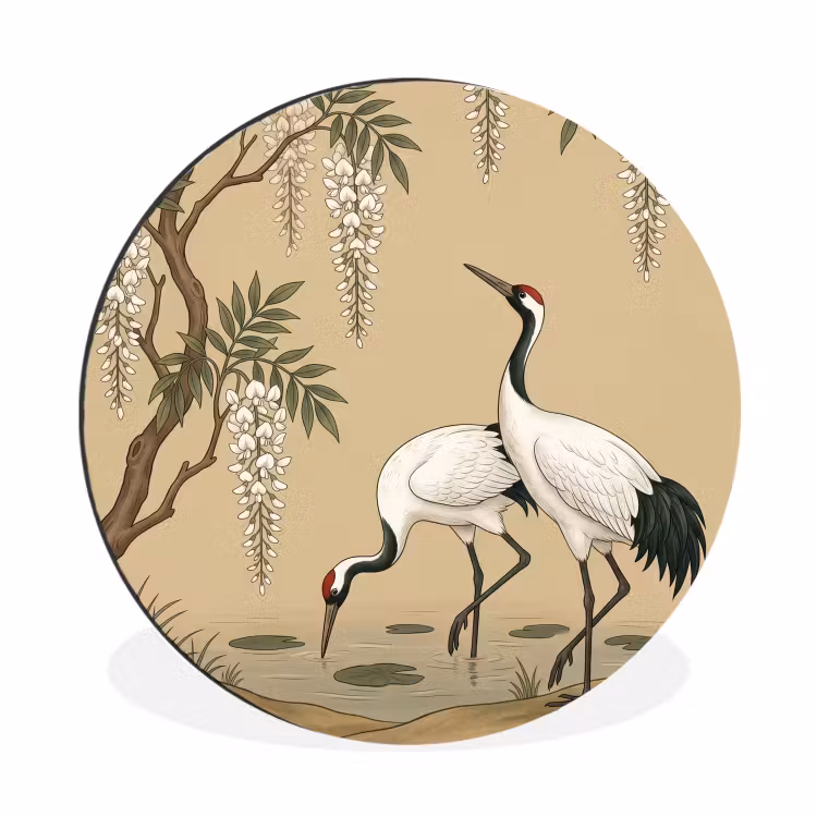 Wandcirkel - Aluminium - Kraanvogels - Water - Beige — 1