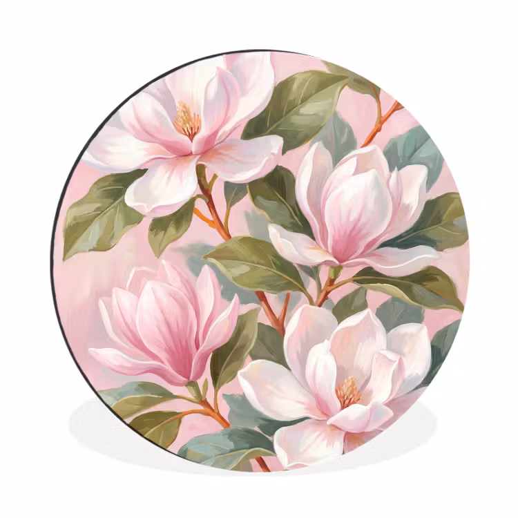 Wandcirkel - Aluminium - Magnolia's - Patroon - Roze — 1