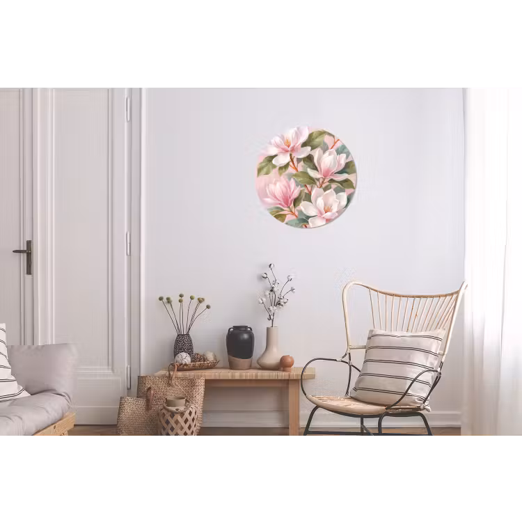 Wandcirkel - Aluminium - Magnolia's - Patroon - Roze — 2