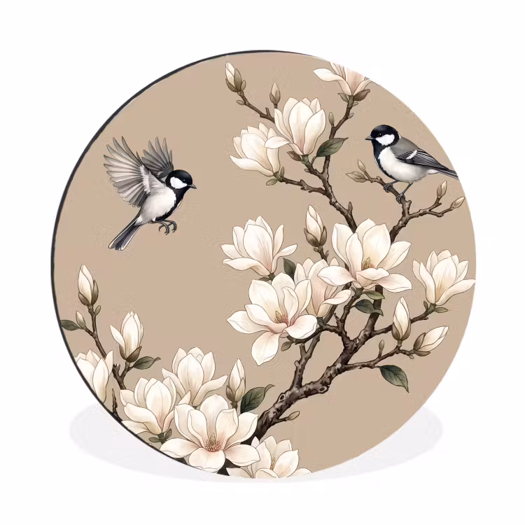 Wandcirkel - Aluminium - Oosters - Vogels - Beige — 1