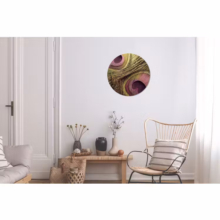 Wandcirkel - Aluminium - Pauw - Veren - Paars - Groen — 2