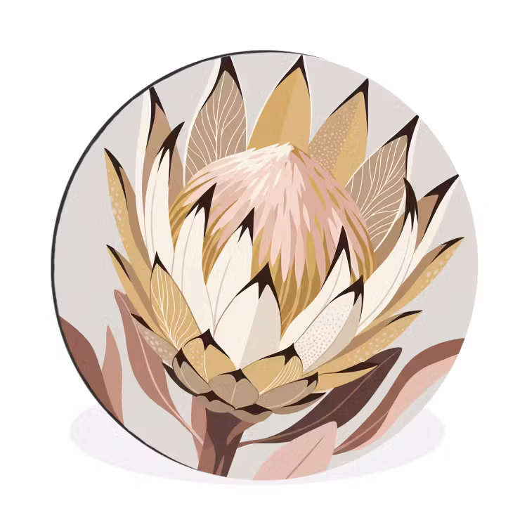 Wandcirkel - Aluminium - Protea - Bloem - Botanisch - Beige — 1