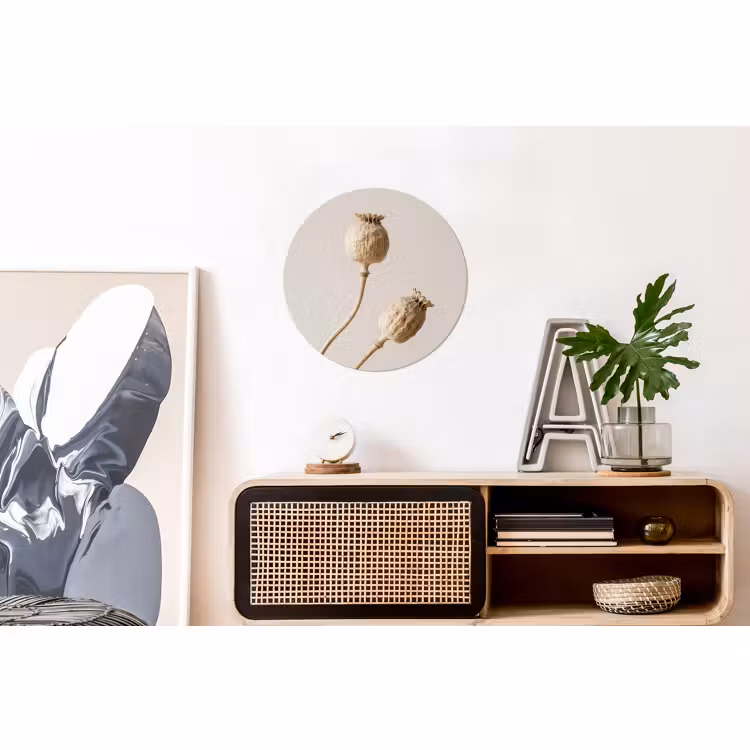 Wandcirkel - Aluminium - Papaverbollen - Droogbloemen - Minimalistisch - Beige - Rustig — 3
