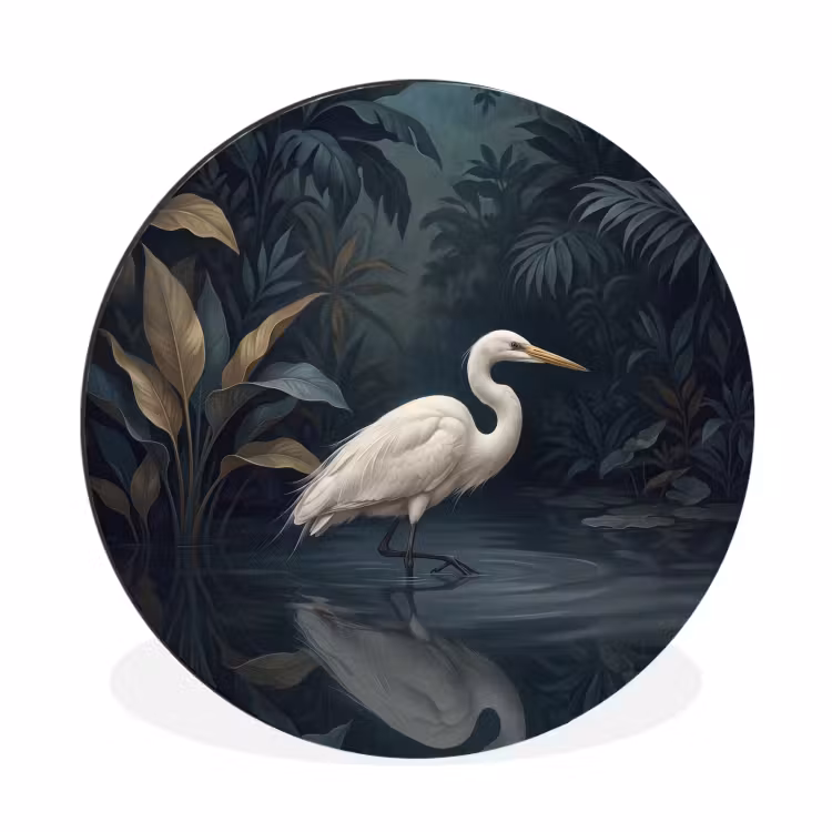 Wandcirkel - Aluminium - Reiger - Water - Natuur - Modern - Wit — 1