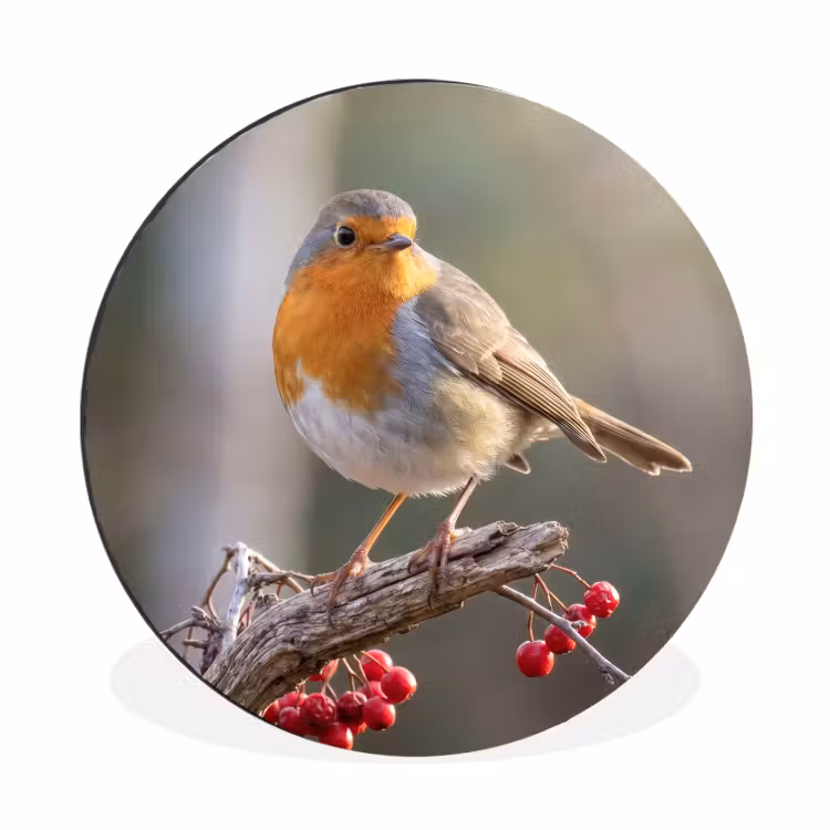 Wandcirkel - Aluminium - Roodborst - Tak - Bessen - Natuur — 1
