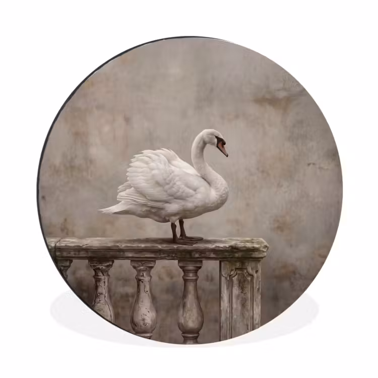 Wandcirkel - Aluminium - Zwaan - Elegant - Dieren - Wit — 1
