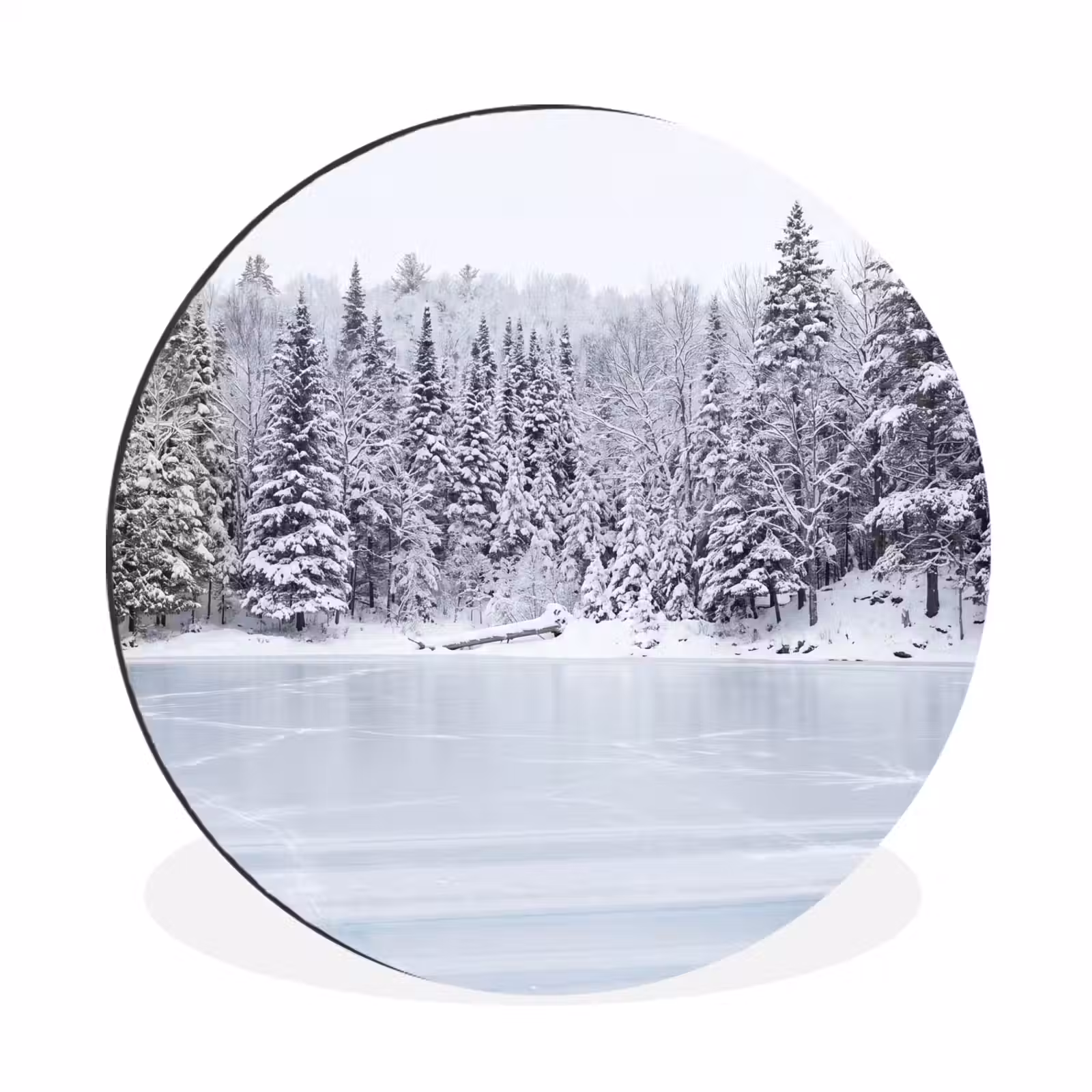Wandcirkel - Aluminium - Meer - Dennen - IJs - Winter - Rustgevend — 1