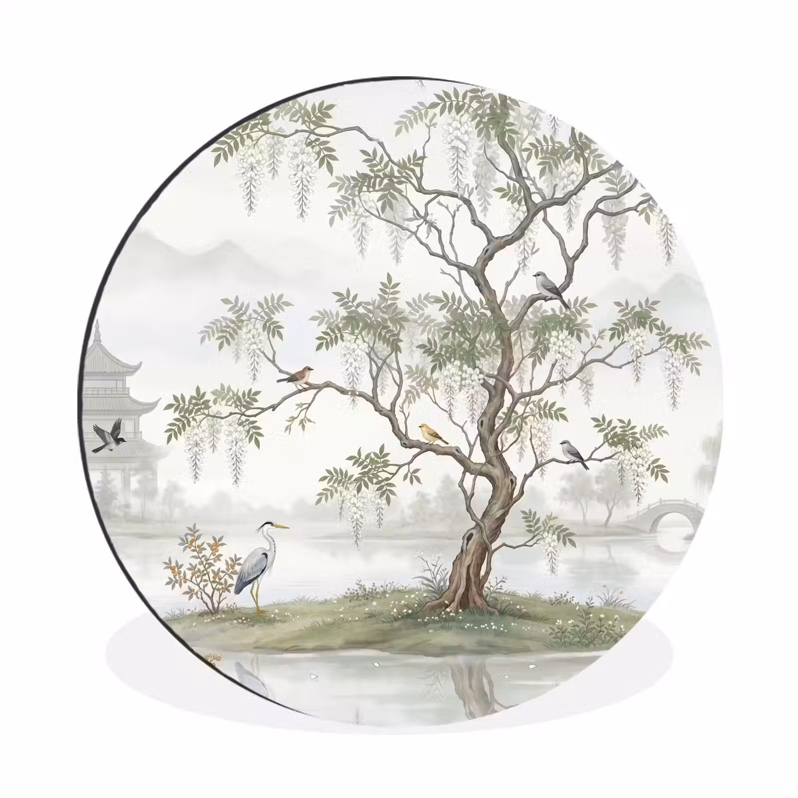 Wandcirkel - Aluminium - Reiger - Landschap - Groen — 1