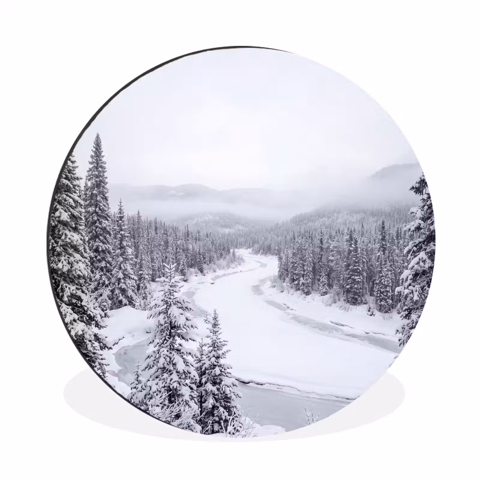 Wandcirkel - Aluminium - Rivier - Bevroren - Landschap - Winter — 1