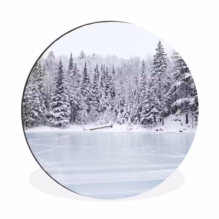 Wandcirkel - Aluminium - Meer - Dennen - IJs - Winter - Rustgevend — 1