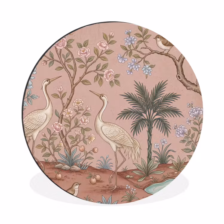Wandcirkel - Aluminium - Nostalgisch - Reigers - Roze — 1